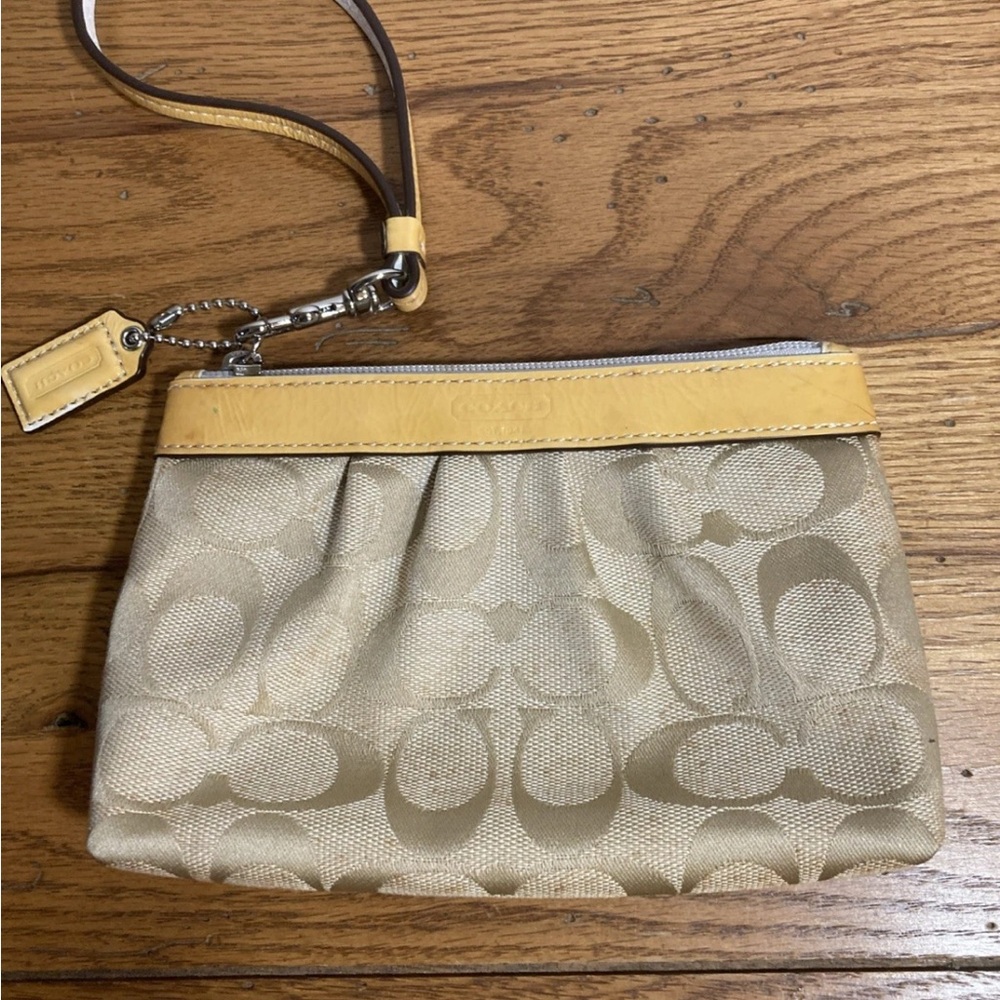 Coach Signature Beige and Yellow Wristlet